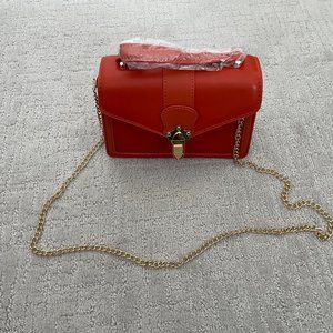 New Crossbody Handbag - Long Chain and Handle - Orange